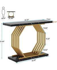 Tribesigns Gold Console Table, Faux Marble Entryway Narrow Sofa Table with Geometric Metal Base, 40 Inch Modern Accent Entrance