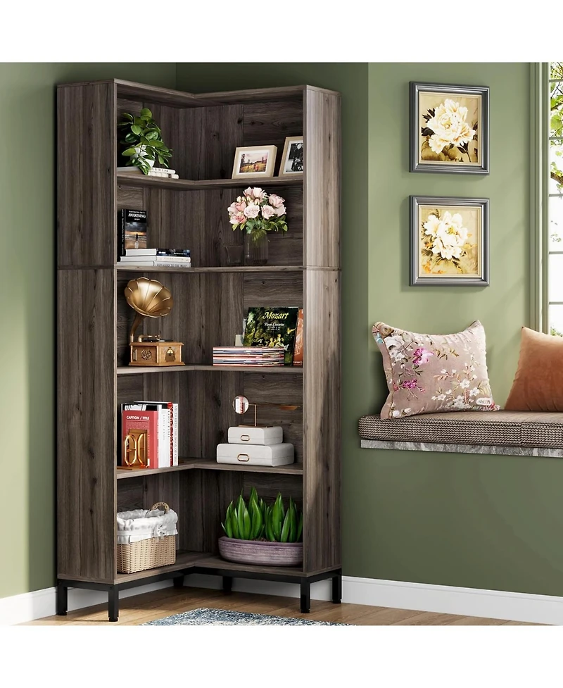 Tribesigns 71 inches Corner Bookcase, 6-Tiers L-Shaped Bookshelf, Industrial Etagere Tall Storage Display Rack, Wooden Large Freestanding Bookshelves