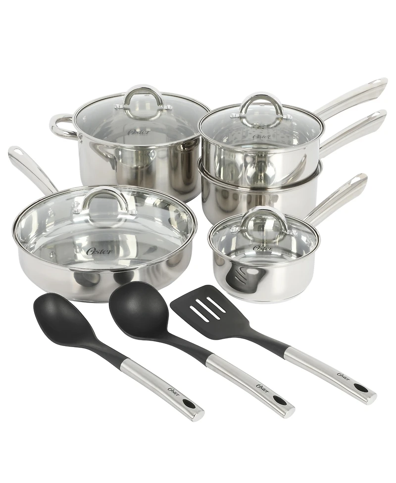 Oster Sangerfield 12 Piece Stainless Steel Cookware Set W/ Kitchen Tools