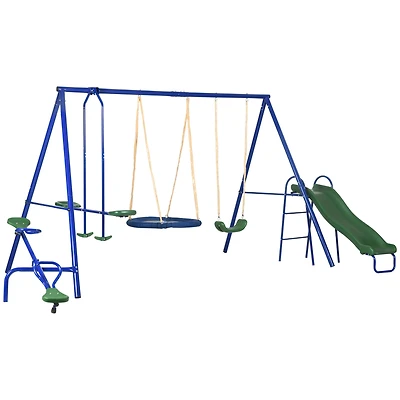 Outsunny 4-in-1 Kids Metal Swing Set for Backyard
