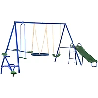 Outsunny 4-in-1 Kids Metal Swing Set for Backyard