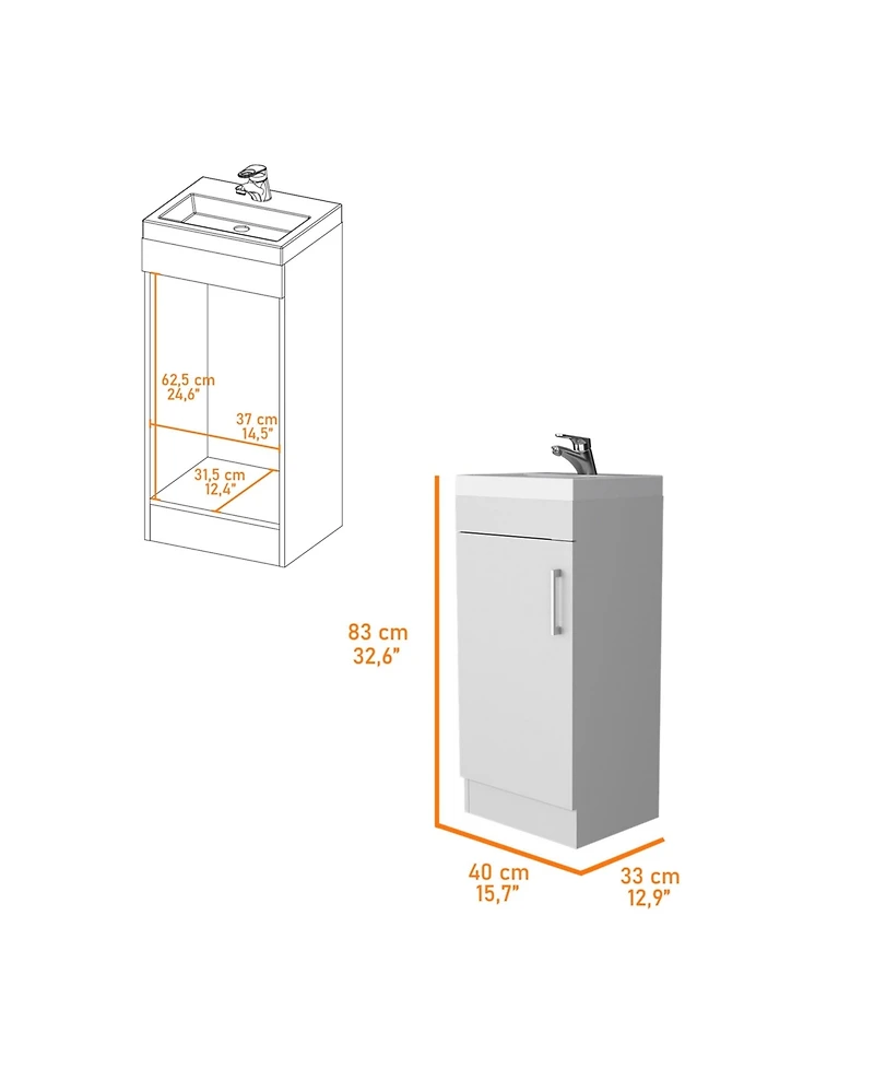 Fm Furniture Madrid Bathroom Vanity in melamine with 1 door