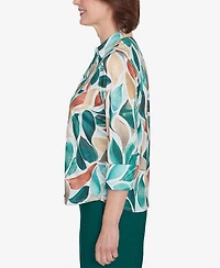 Alfred Dunner Women's Emerald Isle Abstract Leaf Top with Bell Sleeves