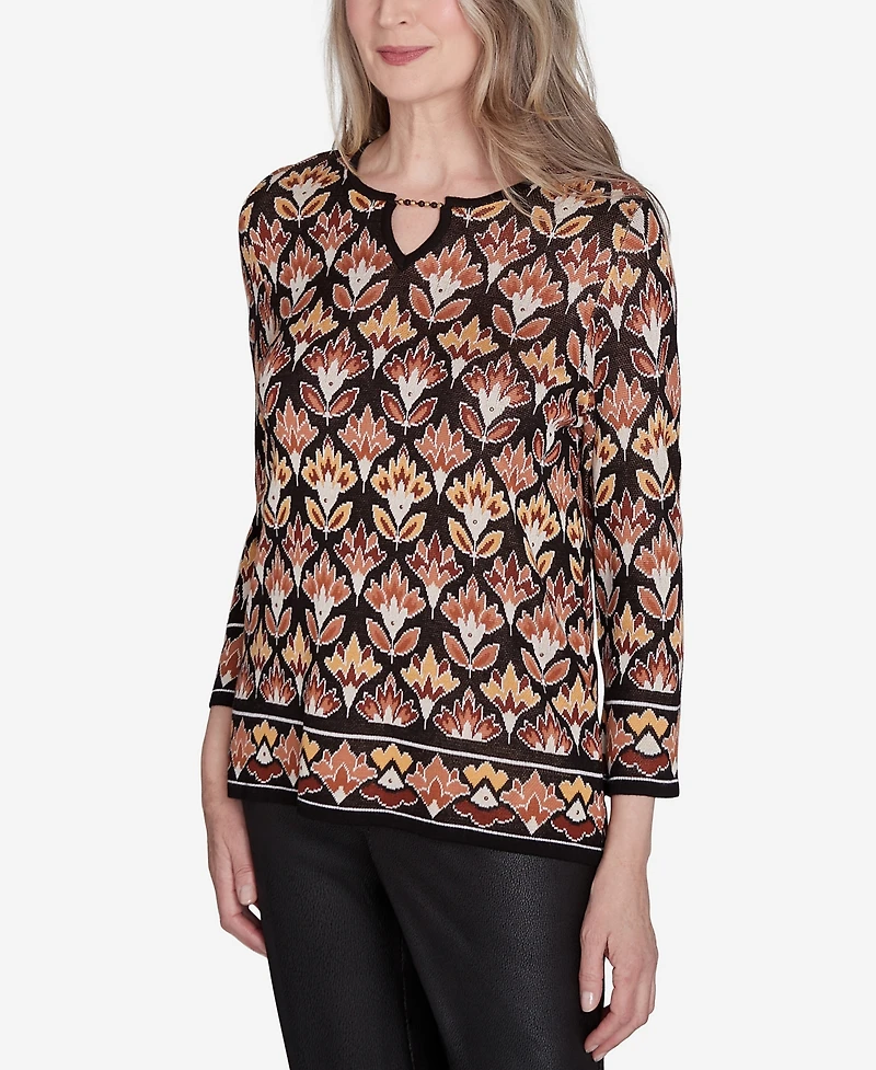 Alfred Dunner Women's Rue Rivoli Cozy Beaded Split Neck Top