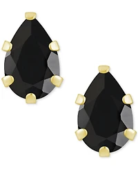 Onyx Pear Solitaire Six Prong Stud Earrings 14k Gold