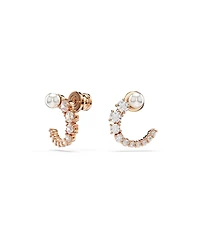 Swarovski Crystal Pearl, Round Cut, White, Matrix Hoop Earrings