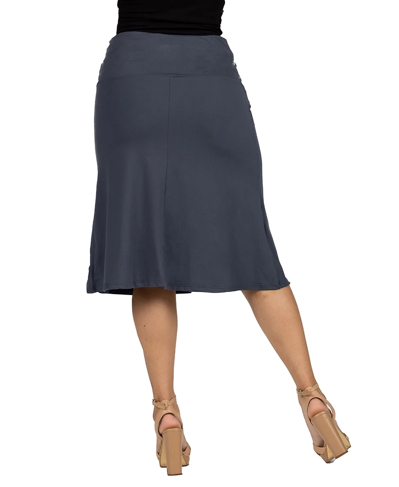 24seven Comfort Apparel A Line Elastic Waist Knee Length Skirt