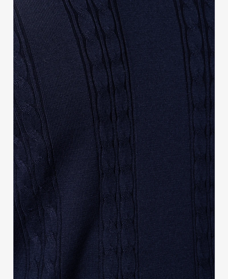 Spring + Mercer Men's Cable Knit Johnny Collar Short Sleeve Sweater Polo
