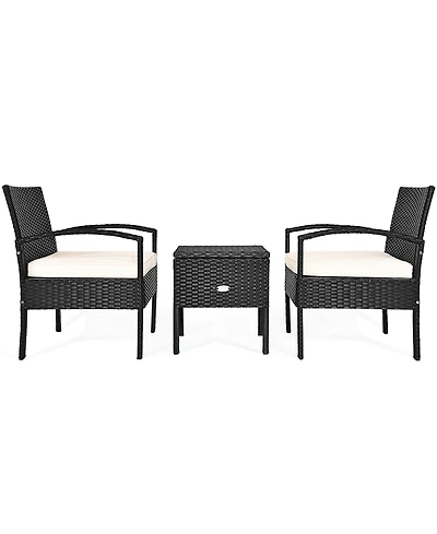 Gymax 3PCS Rattan Patio Conversation Set Outdoor Furniture Set w/ Storage Table