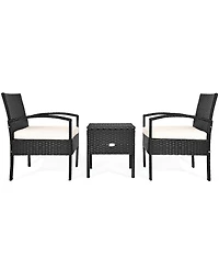 Gymax 3PCS Rattan Patio Conversation Set Outdoor Furniture Set w/ Storage Table