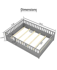 Simplie Fun Full size Floor bed, integral construction with super high security barrier, door, children's floor bed frame, Montessori wooden children'