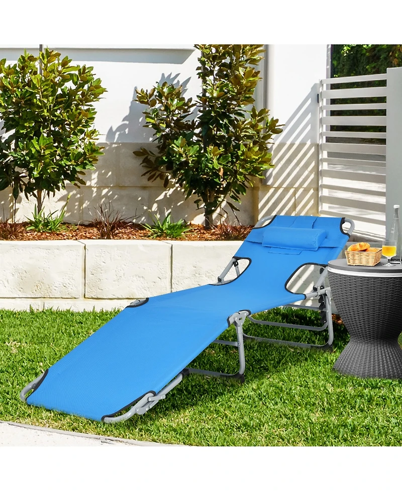 Gymax Set of 2 Beach Chaise Lounge Chair Folding Reclining w/ Facing Hole Turquoise