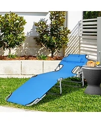 Gymax Set of 2 Beach Chaise Lounge Chair Folding Reclining w/ Facing Hole Turquoise