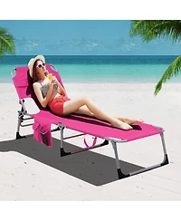 Gymax Set of 2 Beach Chaise Lounge Chair Folding Reclining w/ Facing Hole Turquoise