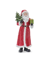 Slickblue Glitter Santa Figurine With Pine Accent (Set of 3)