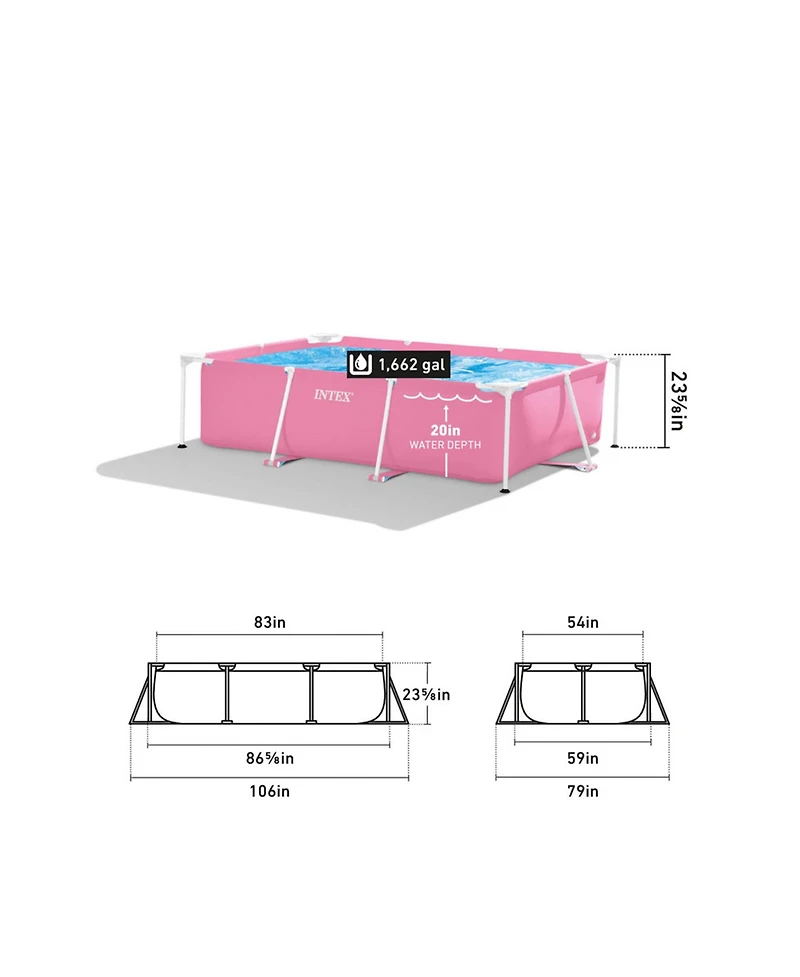 Intex 86" x 23" Outdoor Rectangular Frame Above Ground Swimming Pool, Pink