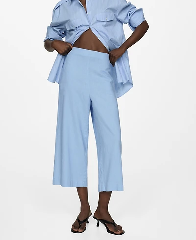 Mango Women's Wide Leg Linen Pants