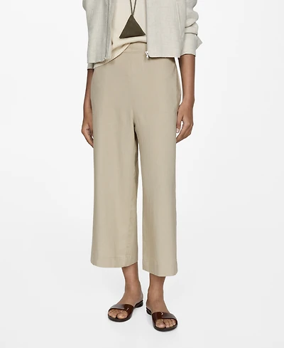 Mango Women's Wide Leg Linen Pants