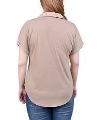 Ny Collection Short Sleeve Woven Front-Jersey Back Top