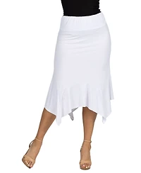 24seven Comfort Apparel Solid Color Knee Length Elastic Waist Handkerchief Skirt