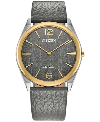 Citizen Eco-Drive Unisex Gray Leather Strap Watch 38mm