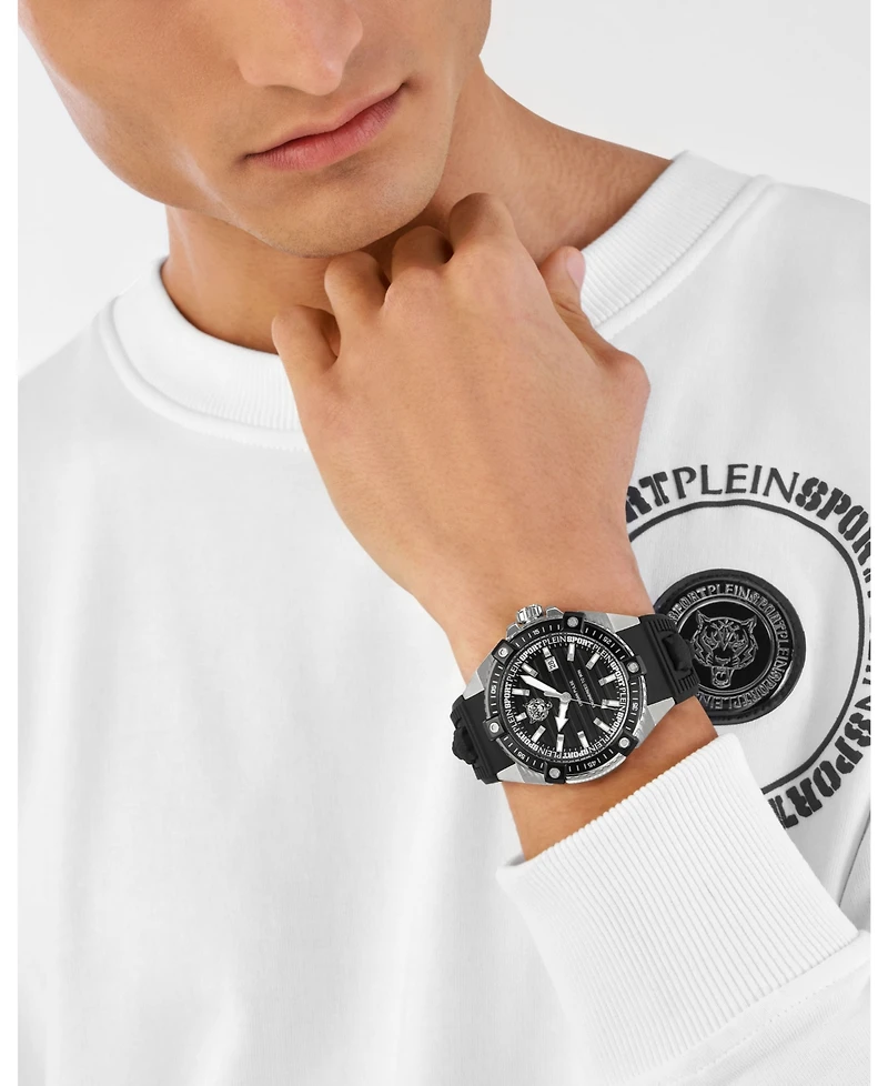 Plein Sport Men's Urban Pulse 3 Hand Date Quartz Black Silicone Strap 47mm