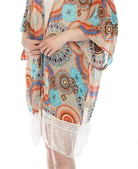 White Mark Women's Sheer Fringe Kimono