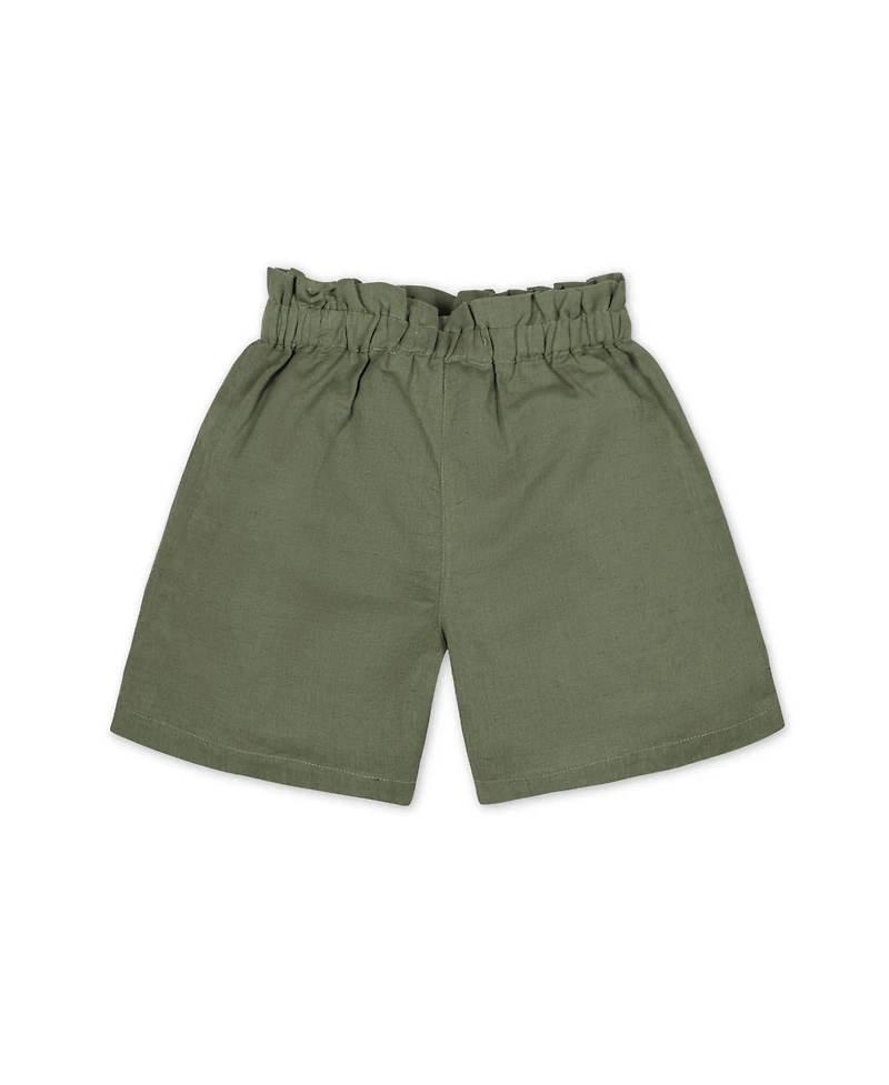 Hope & Henry Girls' Pull-On Cinched Waist Linen Short, Infant