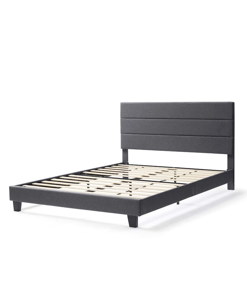 Clara Clark Horizontal Channel Upholstered Platform Bed - King - Navy