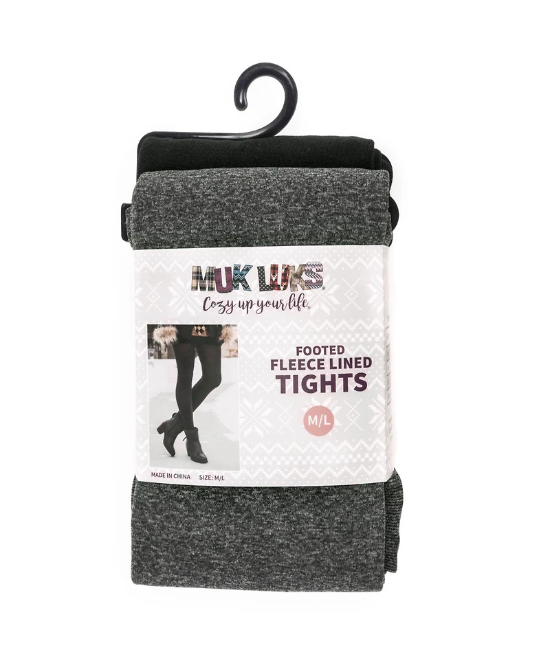 Muk Luks Women's 2 Pair Pack Fleece Lined Tights, Navy/Burgundy, M/L