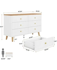 Tribesigns 6 Drawer Dresser, 47 inch Modern White Dresser for Bedroom, Wide Large Double Dresser Wood Storage Organizer Chest of Drawers for Closet Li
