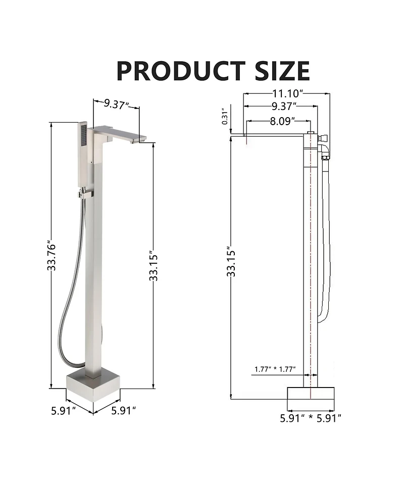 Mondawe 1-Handle Floor Mount Freestanding Tub Faucet with Square Handheld Shower
