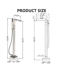 Mondawe 1-Handle Floor Mount Freestanding Tub Faucet with Square Handheld Shower