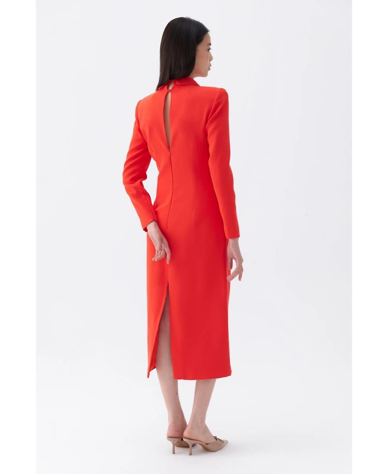 Nocturne Women's Tie Neck Midi Dress with Shoulder Pad