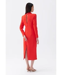 Nocturne Women's Tie Neck Midi Dress with Shoulder Pad