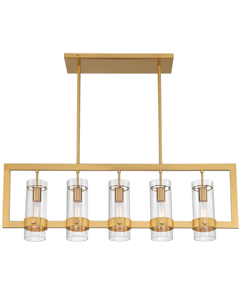 Possini Euro Design Camden Brass Island Linear Pendant Chandelier 42" Wide Modern Clear Glass 5-Light Fixture for Dining Room