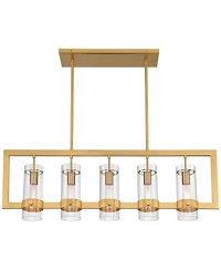 Possini Euro Design Camden Brass Island Linear Pendant Chandelier 42" Wide Modern Clear Glass 5-Light Fixture for Dining Room