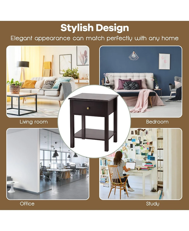 Sugift Nightstand End Table with Drawer and Shelf
