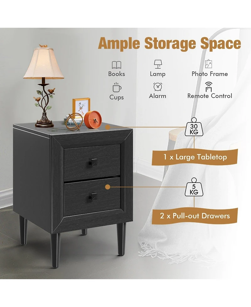 Sugift Multipurpose Retro Bedside Nightstand with 2 Drawers