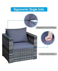 Gymax 3PCS Rattan Patio Conversation Set Outdoor Furniture Set w/ Table Cushion