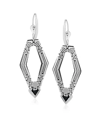 American West Jewelry Sterling Silver and Geometric Shape Black Agate Gemstone Lever Back Earrings