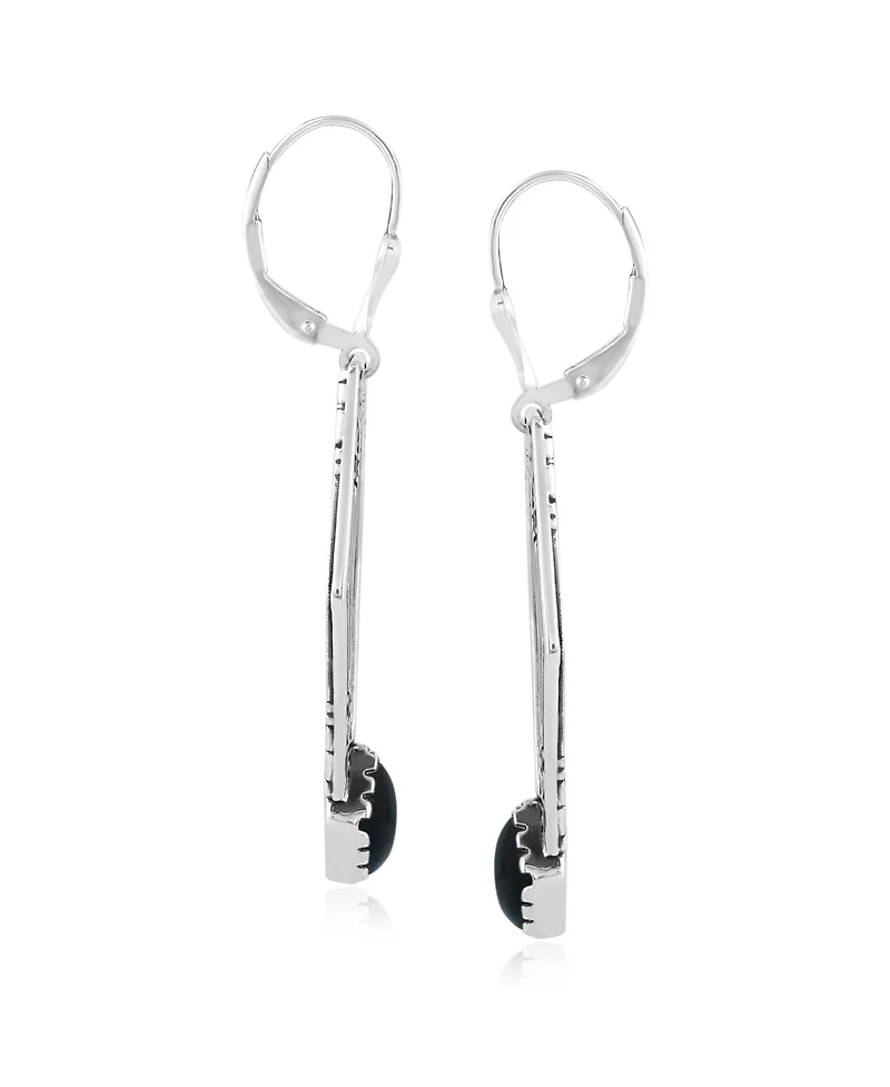 American West Jewelry Sterling Silver and Geometric Shape Black Agate Gemstone Lever Back Earrings