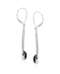American West Jewelry Sterling Silver and Geometric Shape Black Agate Gemstone Lever Back Earrings