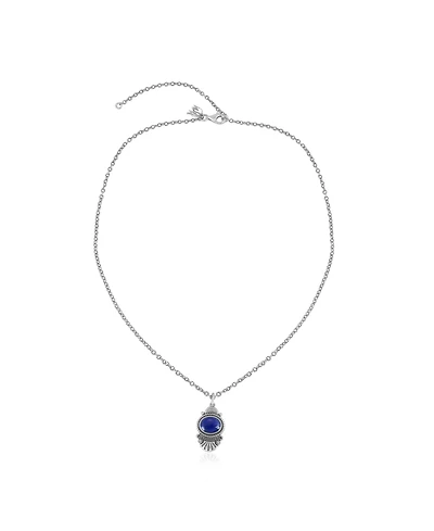 American West Jewelry Sterling Silver and Lapis Lazuli Gemstone Fan Pendant with Chain Necklace, 17-20 Inches