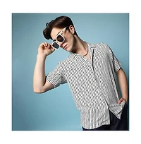 Campus Sutra Men's Ivory White Dot Lined Shirt