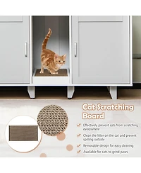 2-Door Cat Litter Box Enclosure with Winding Entry and Scratching Board