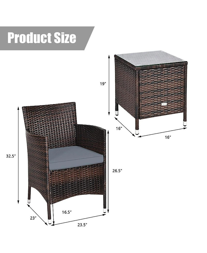 Sugift 3 Pieces Ergonomic Wicker Patio Conversation Set