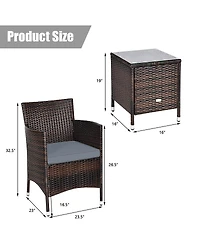 Sugift 3 Pieces Ergonomic Wicker Patio Conversation Set