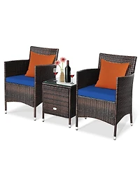 Sugift 3 Pieces Ergonomic Wicker Patio Conversation Set-Navy