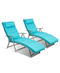 Inolait Adjustable Outdoor Lightweight Folding Chaise Lounge Chair with Pillow-Blue